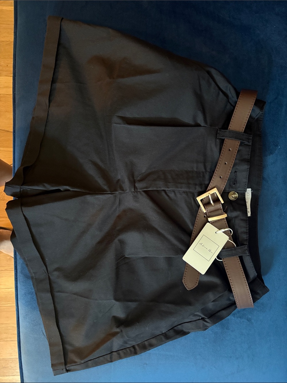 Active USA Black Women’s Shorts with Brown Belt